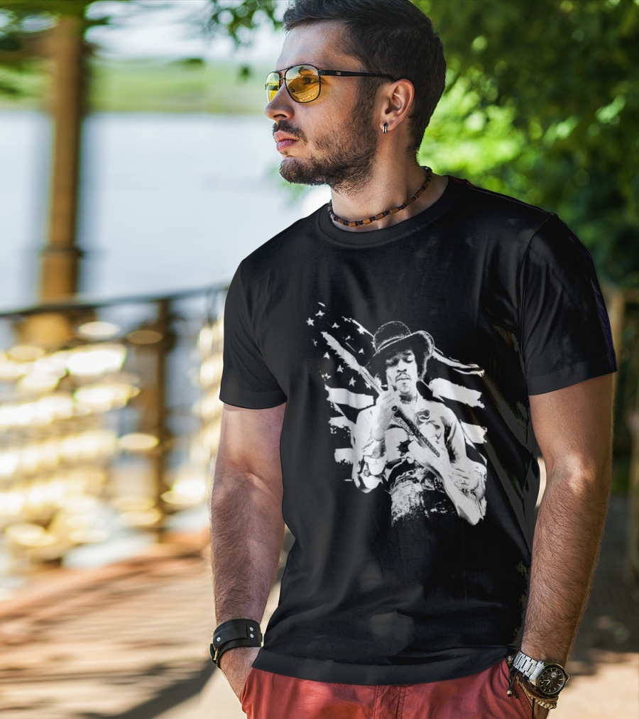 Jimi Hendrix American Flag Guitar Tribute T-Shirt