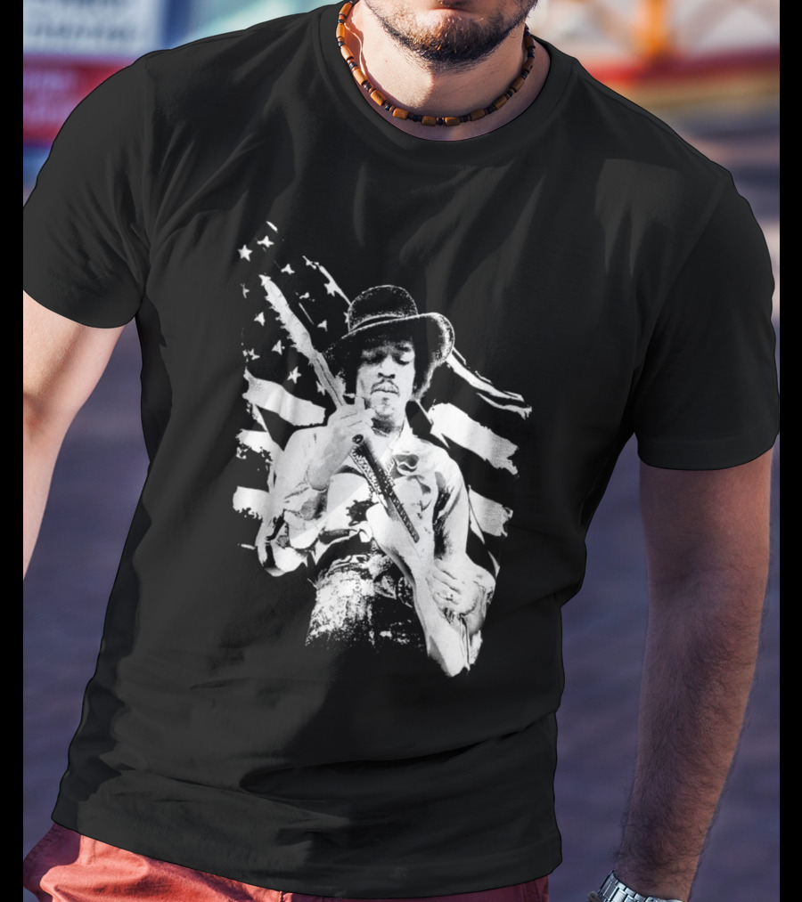 Jimi Hendrix American Flag Guitar Tribute T-Shirt