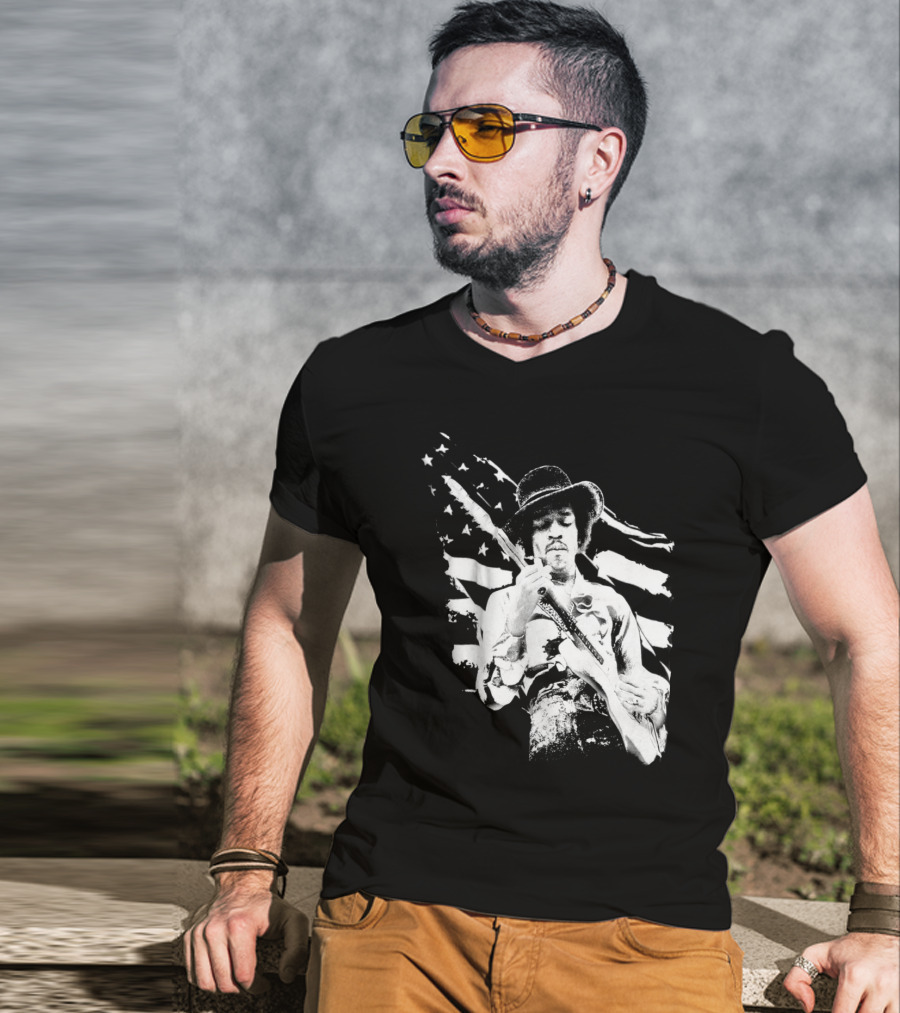 Jimi Hendrix American Flag Guitar Tribute T-Shirt