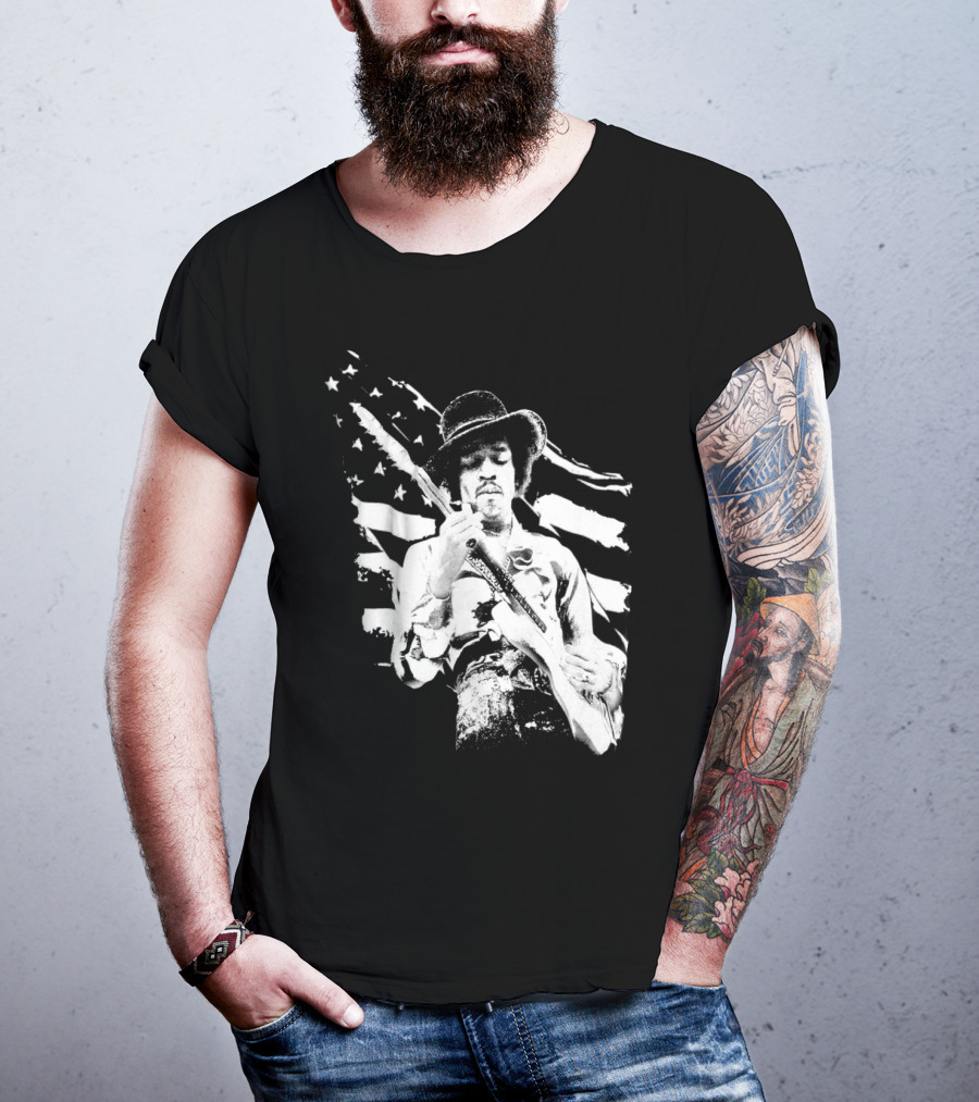 Jimi Hendrix American Flag Guitar Tribute T-Shirt