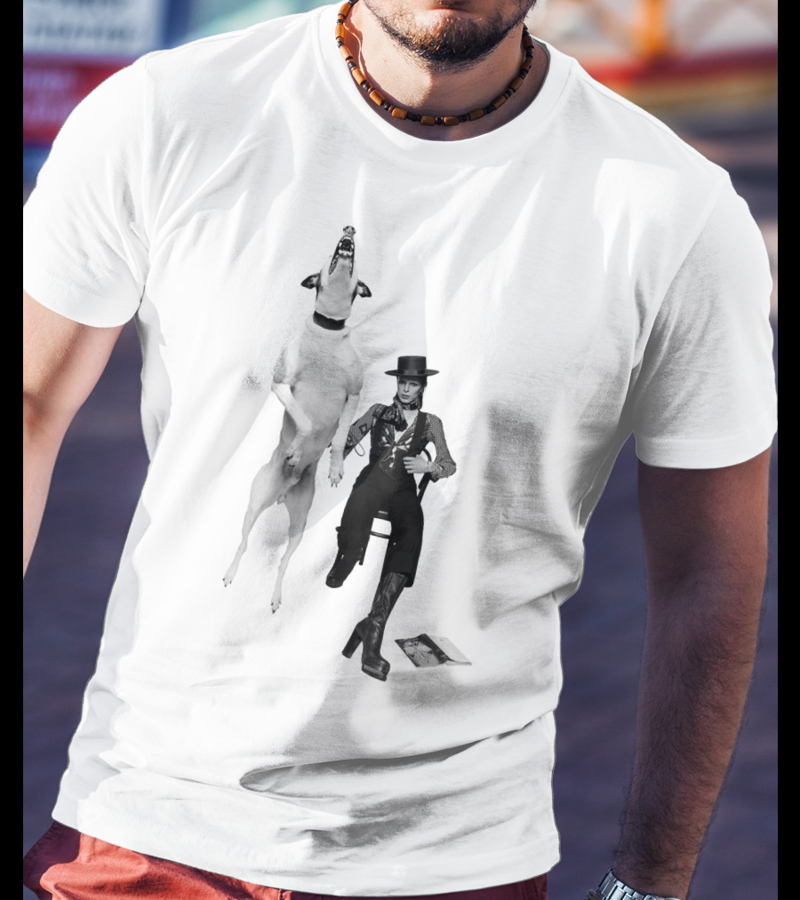 High Jumping Dog And Stylish Figure In Western Attire T-Shirt
