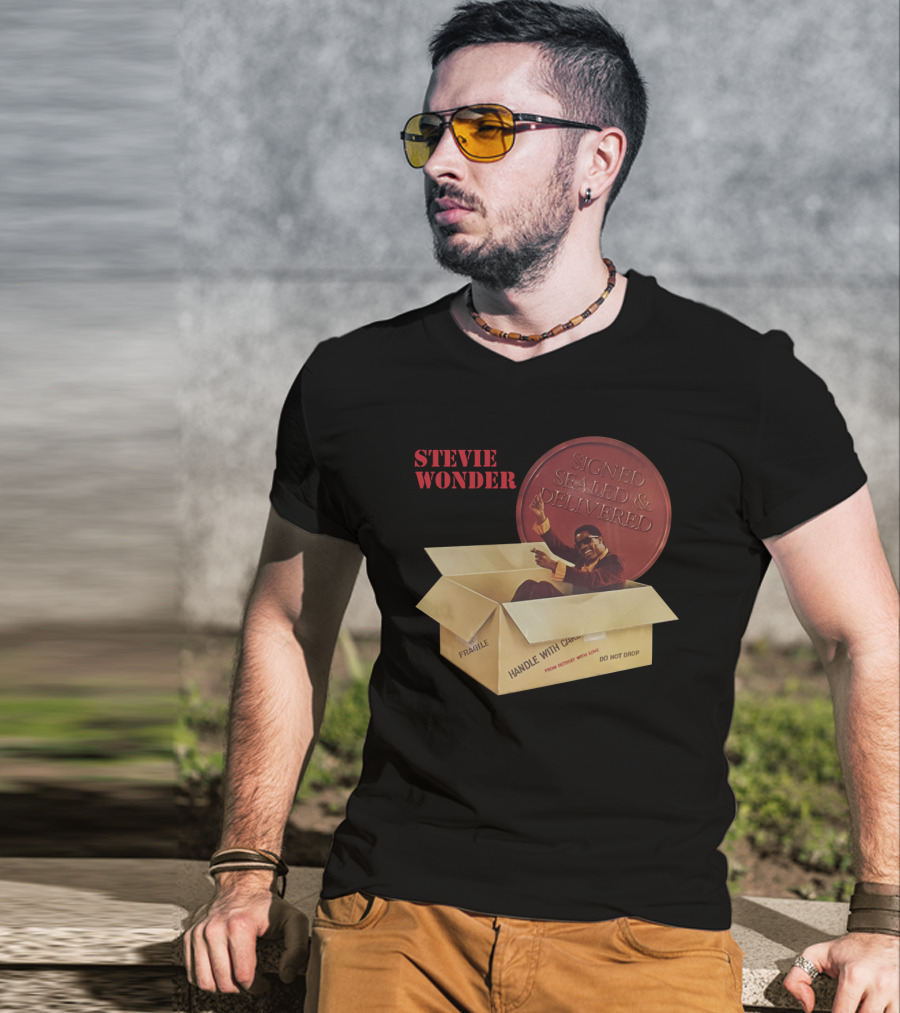 Stevie Wonder Signed Sealed & Delivered Album Cover T-Shirt