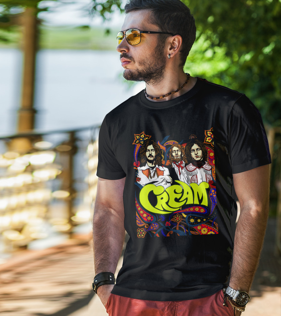 Cream Psychedelic Music Legends Portrait With Vibrant 60s T-Shirt