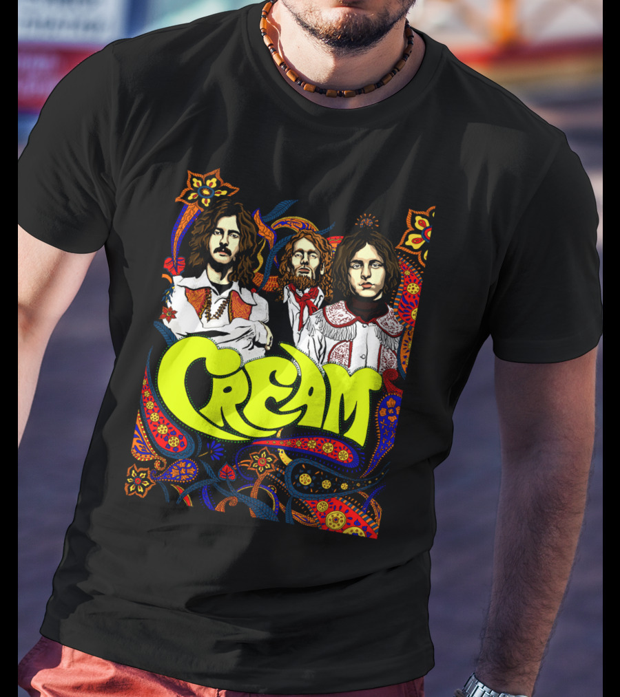 Cream Psychedelic Music Legends Portrait With Vibrant 60s T-Shirt
