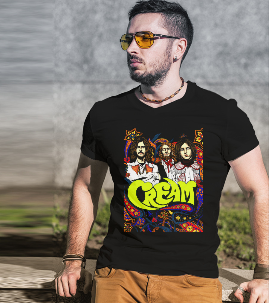 Cream Psychedelic Music Legends Portrait With Vibrant 60s T-Shirt