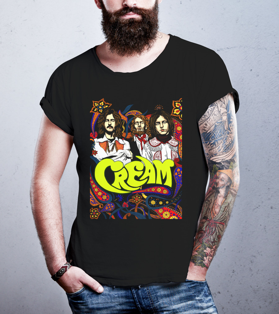 Cream Psychedelic Music Legends Portrait With Vibrant 60s T-Shirt