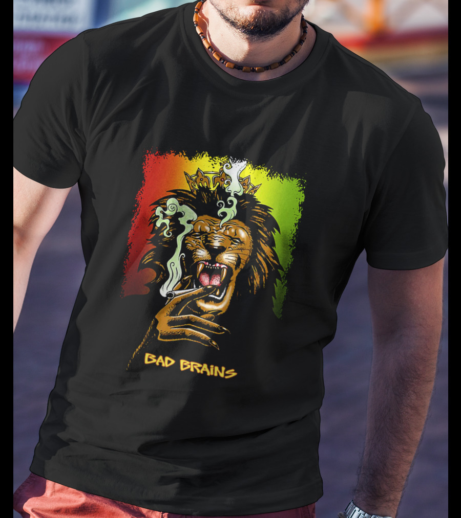 Bad Brains Lion Smoking Regal Crown Rasta Colors T-Shirt