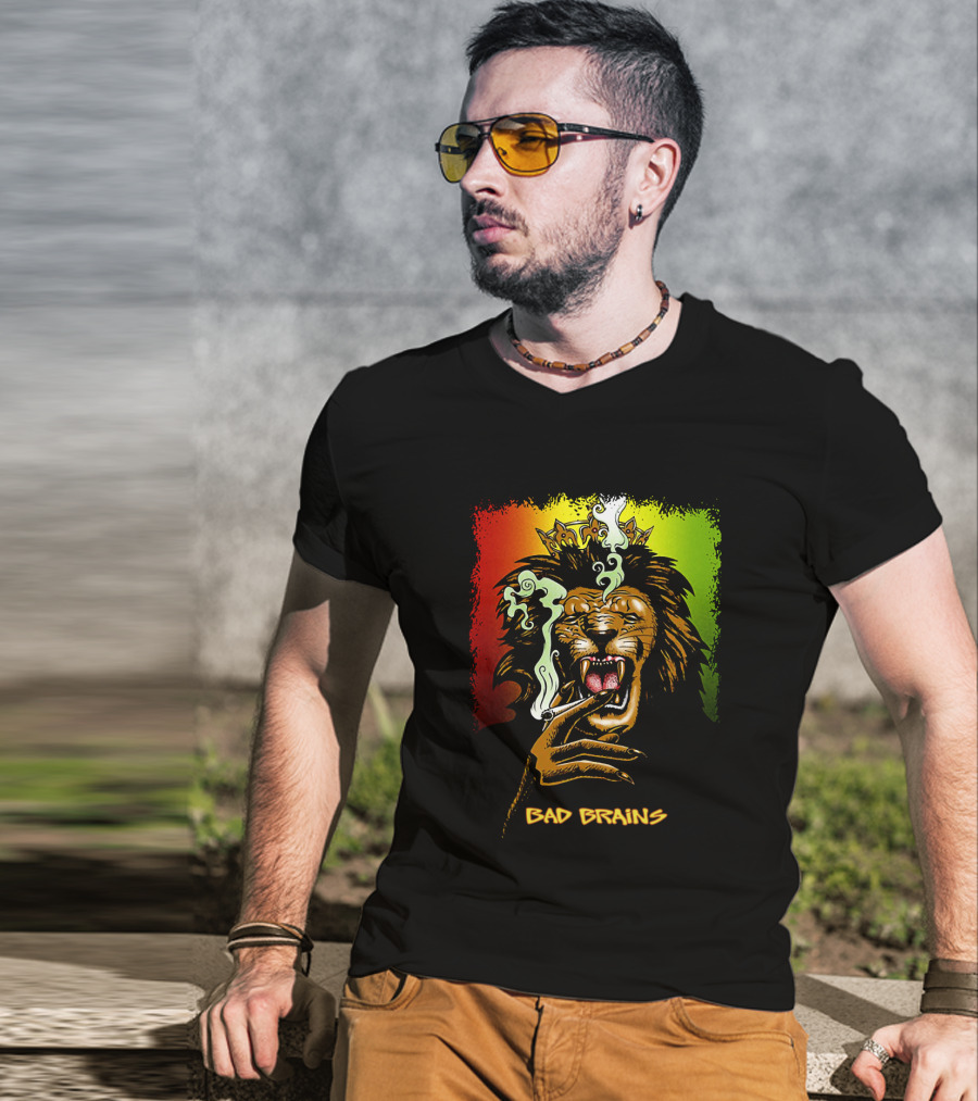Bad Brains Lion Smoking Regal Crown Rasta Colors T-Shirt