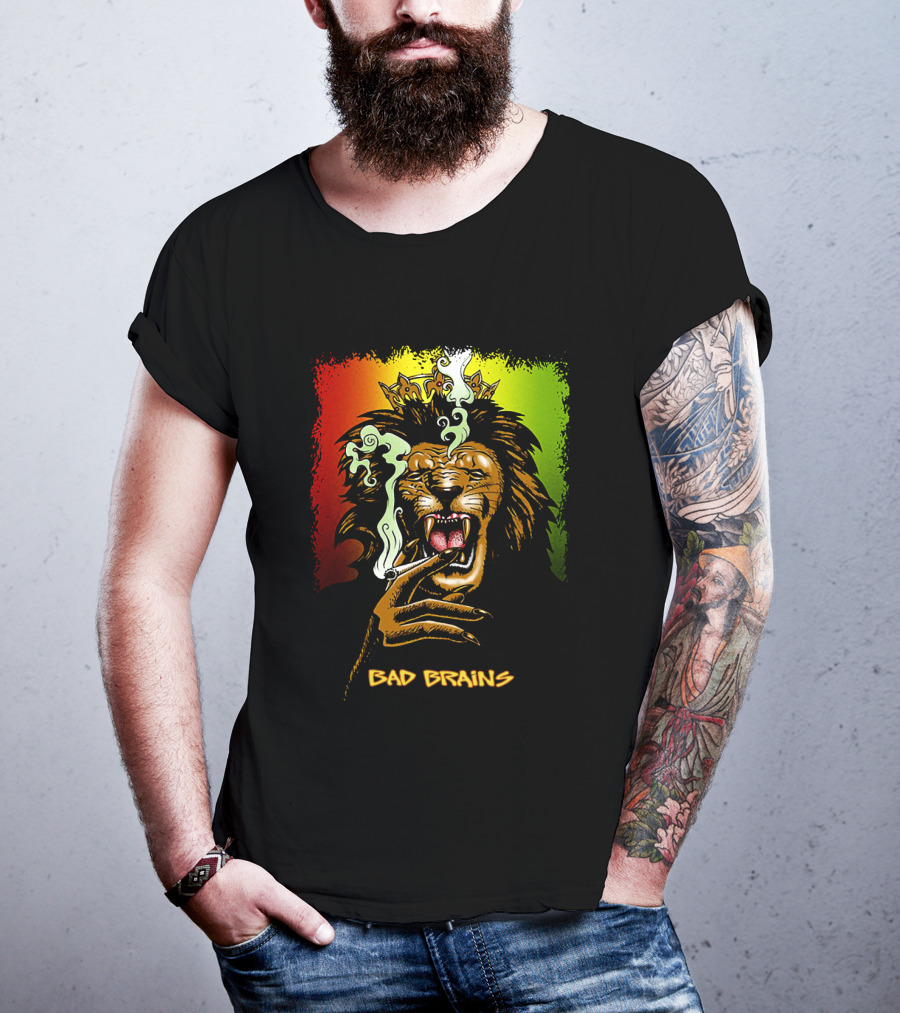 Bad Brains Lion Smoking Regal Crown Rasta Colors T-Shirt