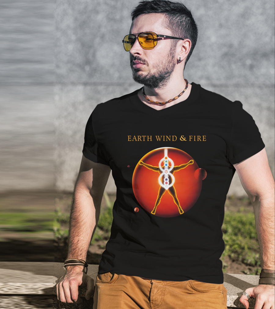 Earth Wind & Fire Ewf Human Chakra On Planet Red T-Shirt