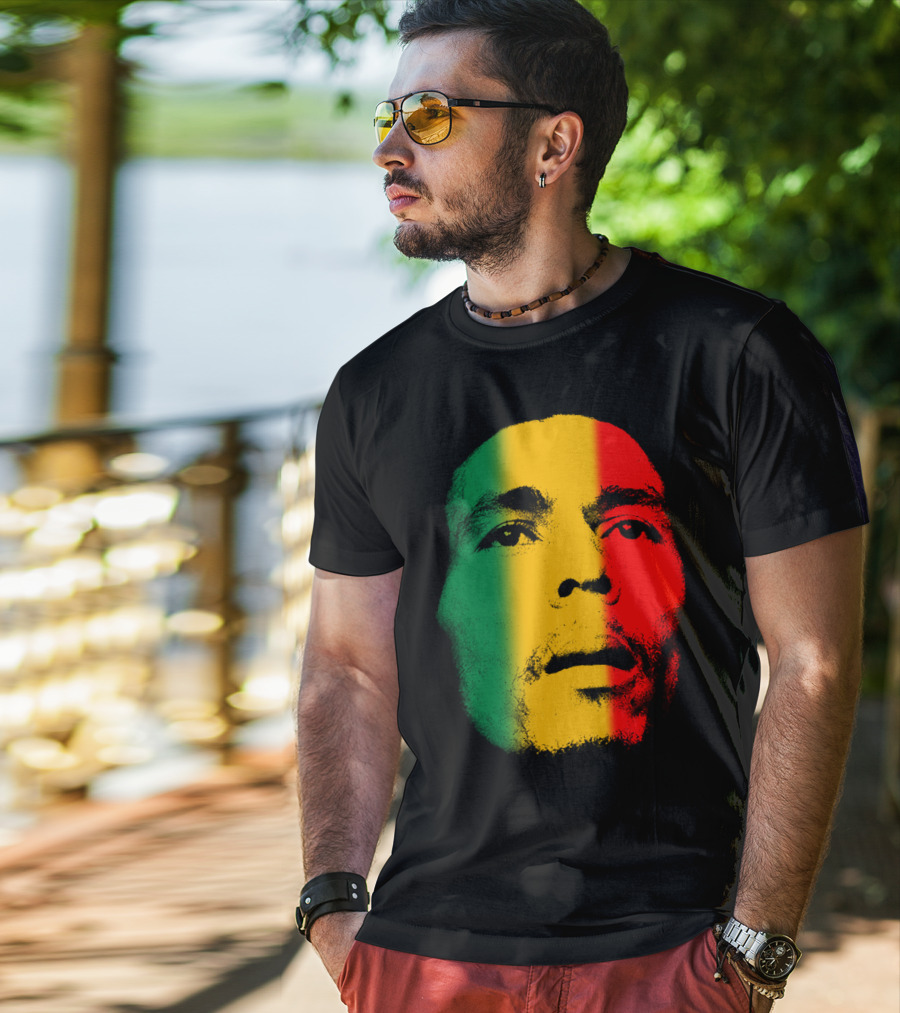 Bml Rasta Face Green Yellow Red T-Shirt