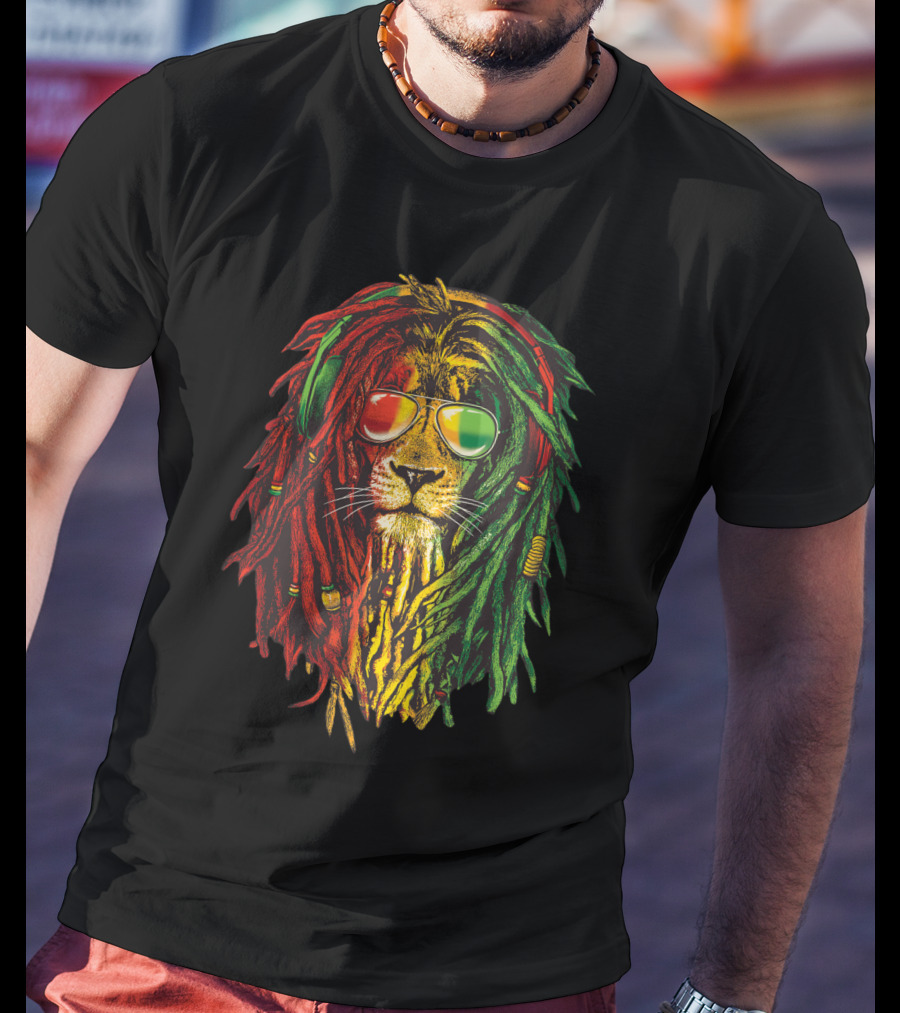 Lion With Rasta Colors And Sunglasses T-Shirt