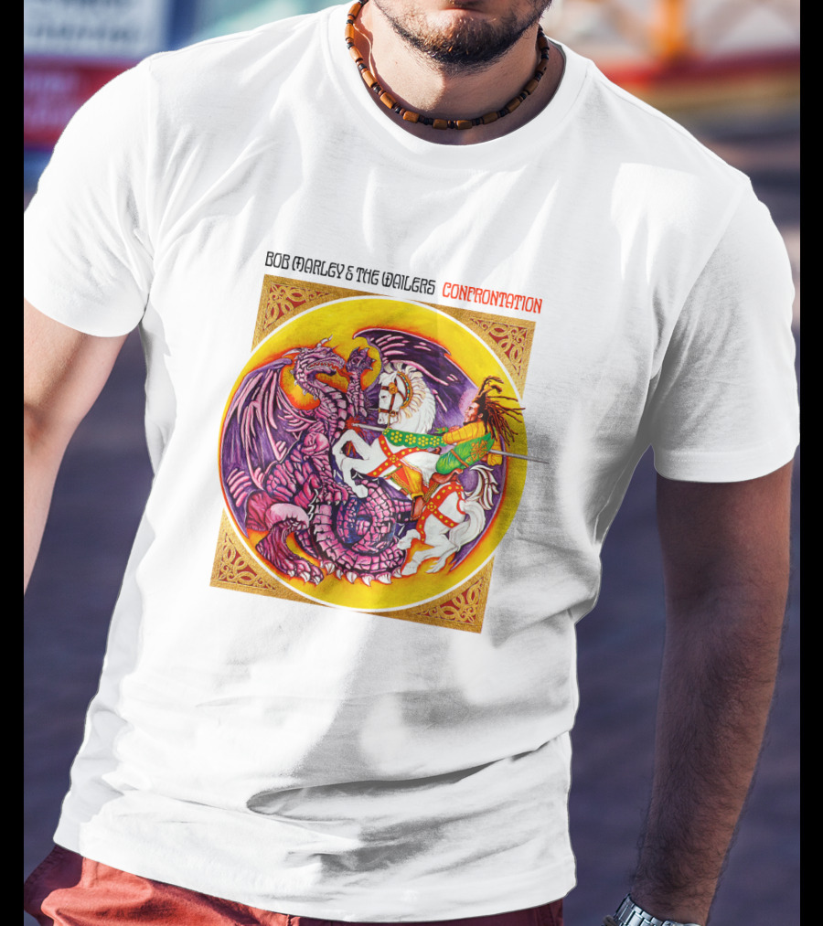 Bob Marley And The Wailers Confrontation Album Cover Dragon And Knight T-Shirt