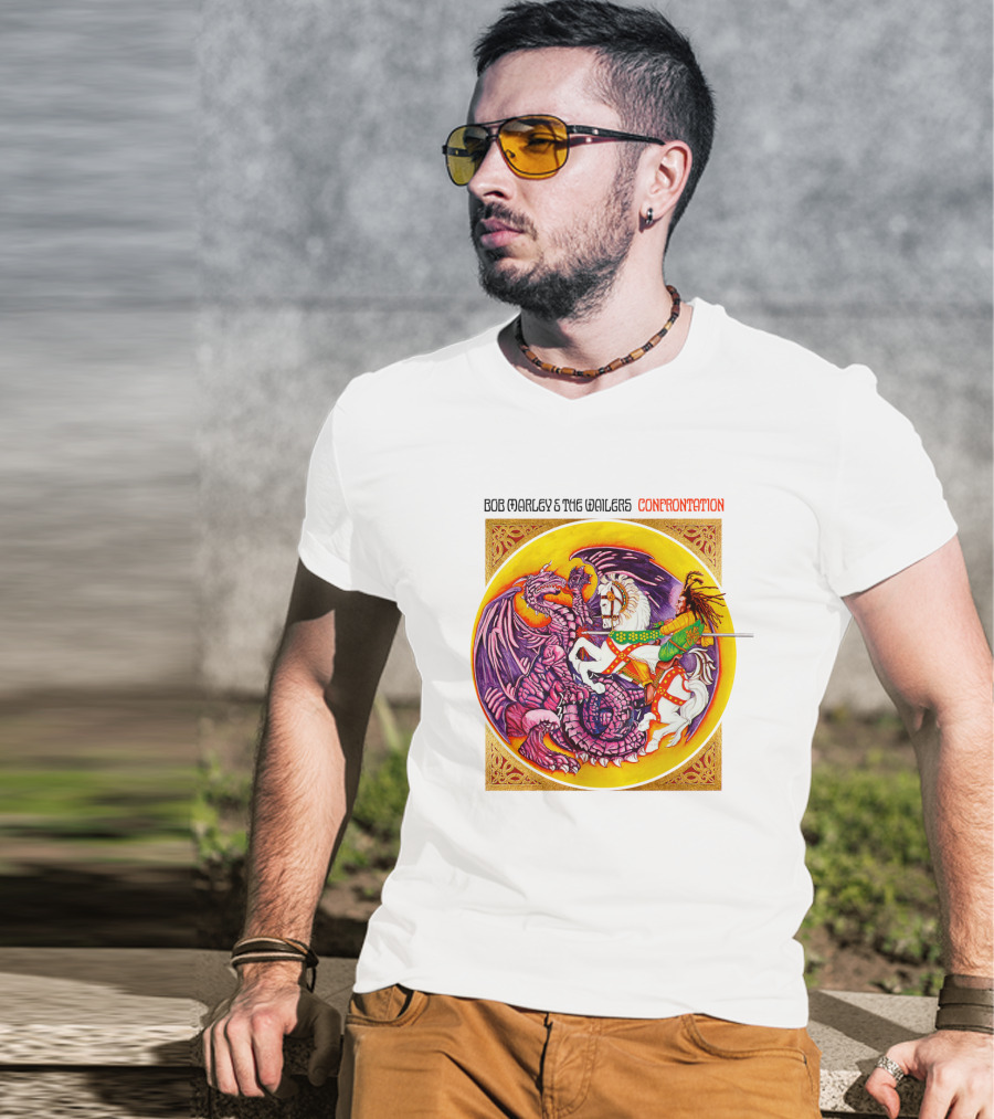Bob Marley And The Wailers Confrontation Album Cover Dragon And Knight T-Shirt
