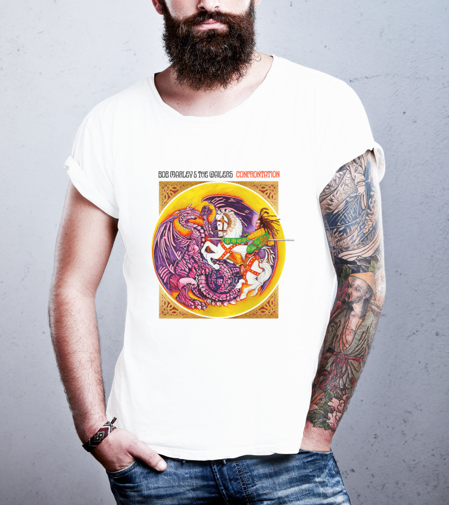 Bob Marley And The Wailers Confrontation Album Cover Dragon And Knight T-Shirt