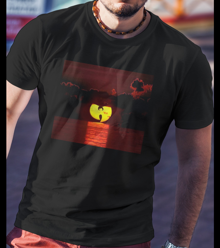 Wtc Sunset Reflection With Wu-Tang Clan Logo Silhouette Over Water T-Shirt