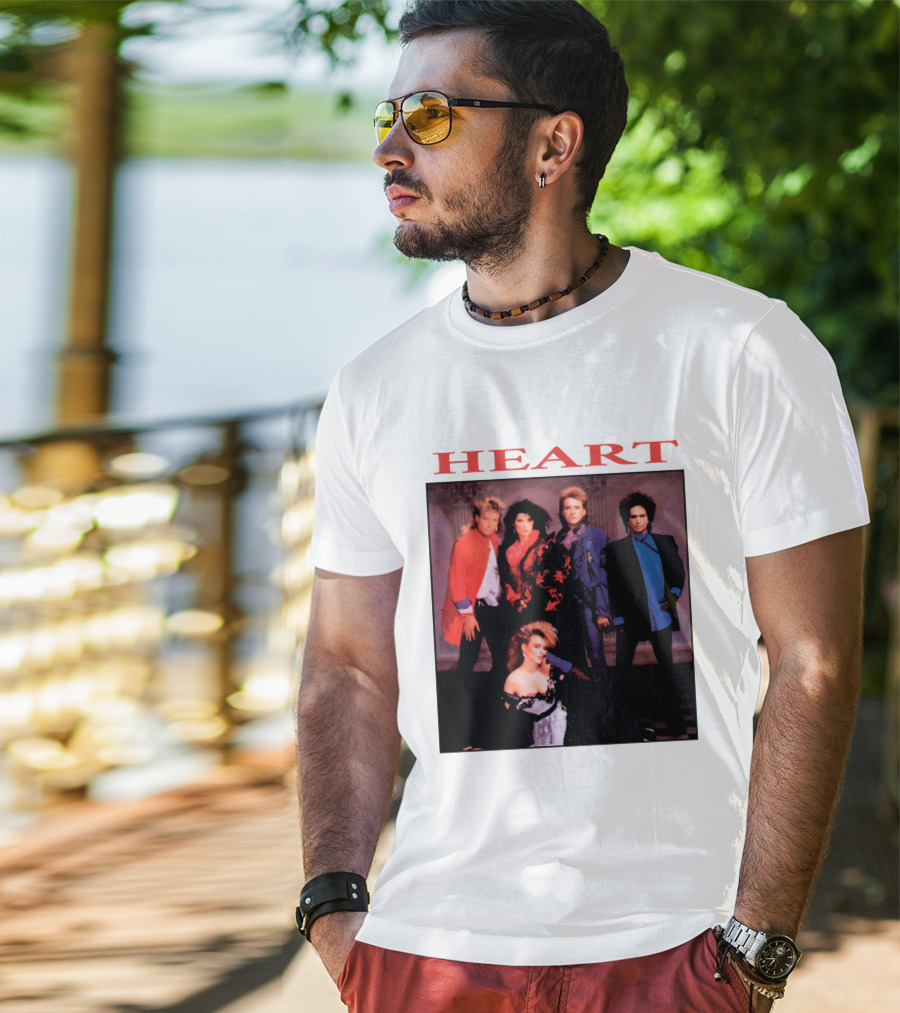Heart Band Group Photo With Bold Red T-Shirt