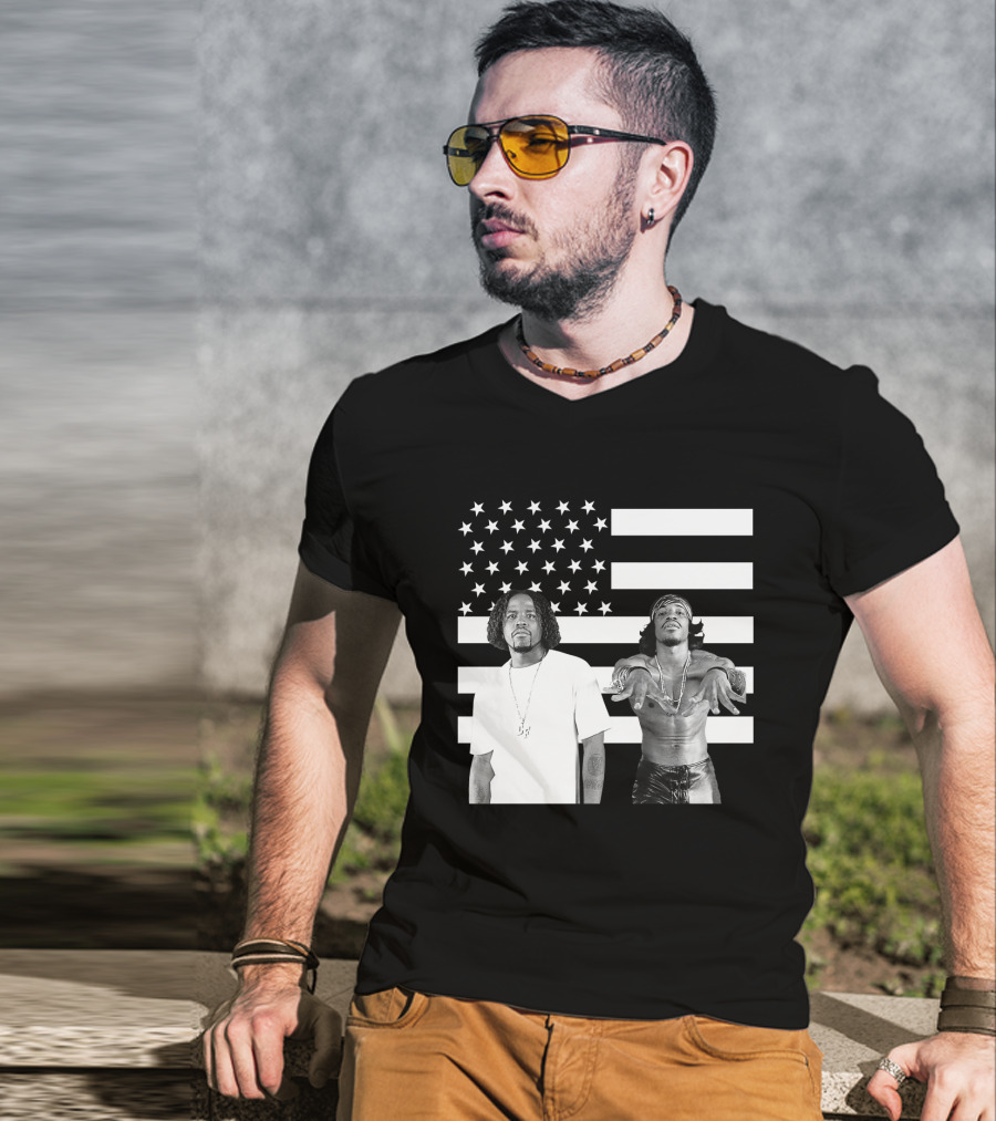 Outkast American Flag Style Black And White Duo T-Shirt