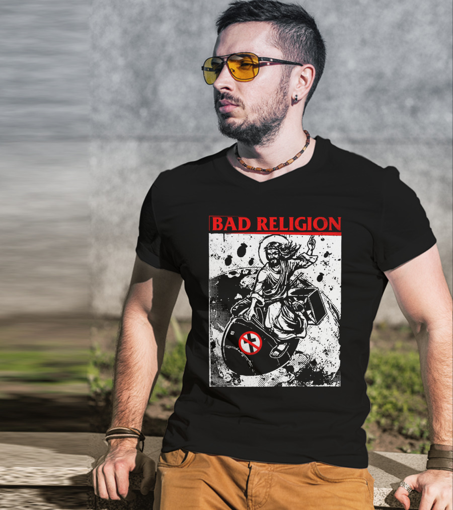 Bad Religion Jesus Riding Bomb Artwork T-Shirt
