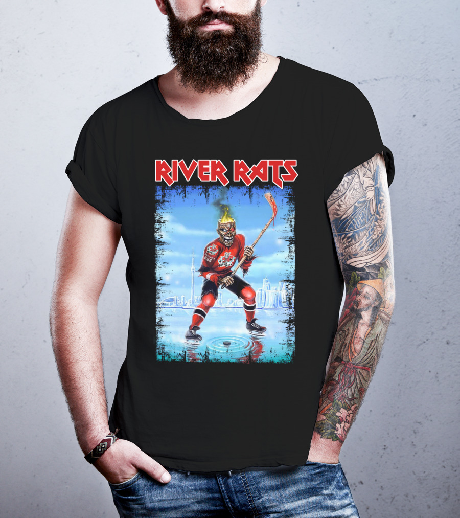 River Rats Hockey Team Flaming Skull Player T-Shirt