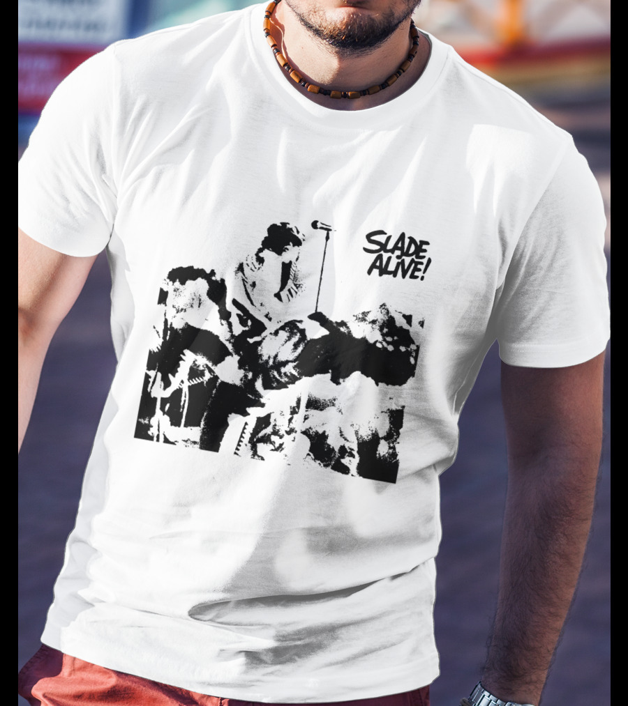 Slade Alive! Retro Concert Photo Black And White T-Shirt