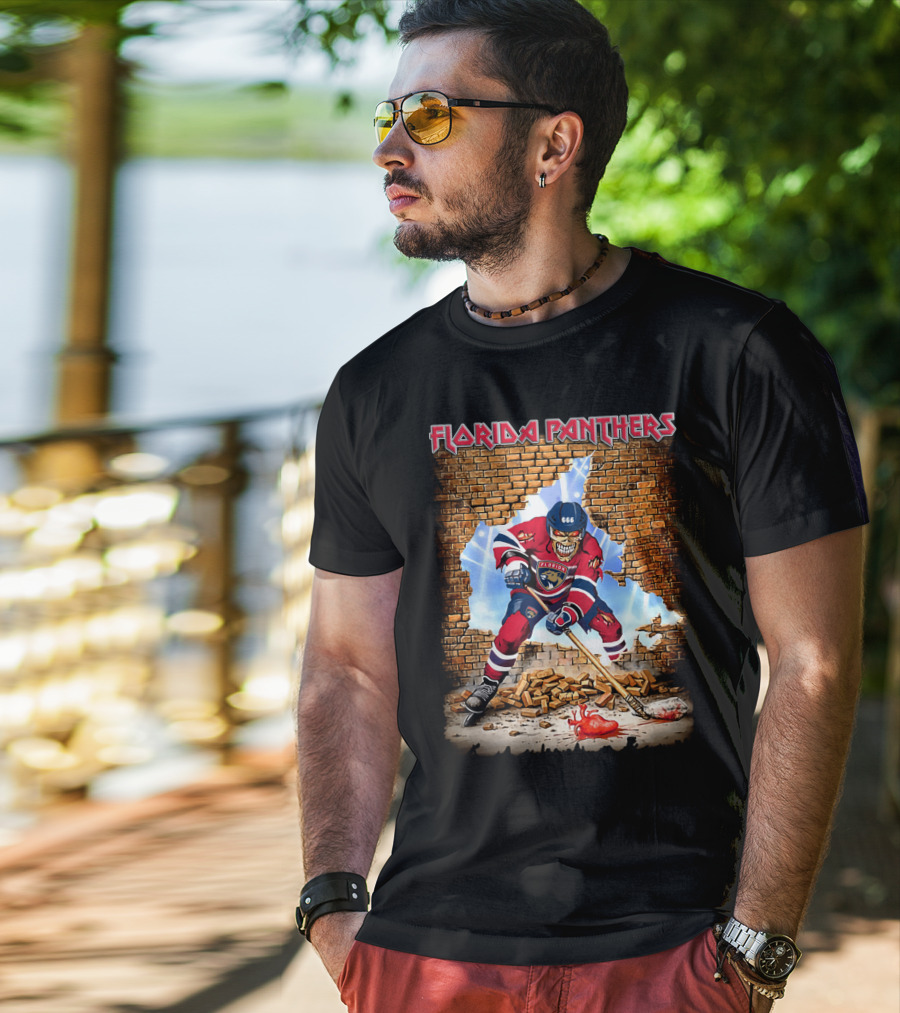 Florida Panthers Hockey Zombie Breaking Through Brick Wall T-Shirt