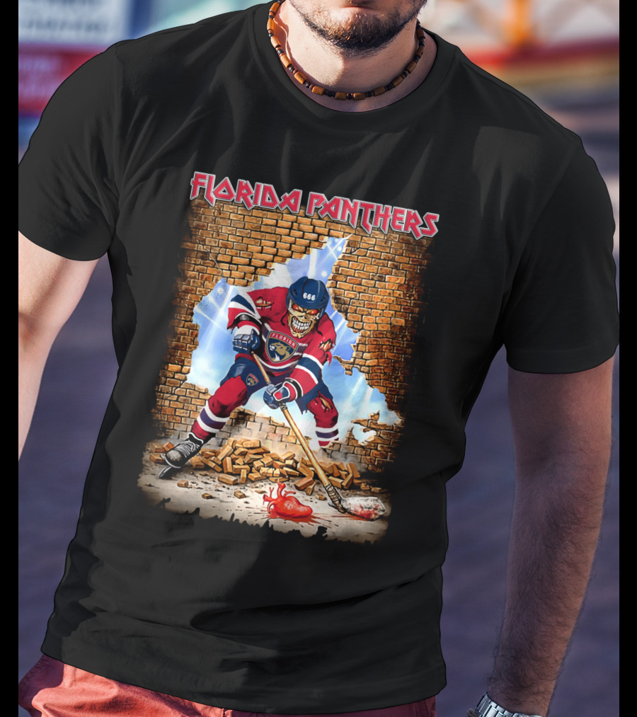 Florida Panthers Hockey Zombie Breaking Through Brick Wall T-Shirt