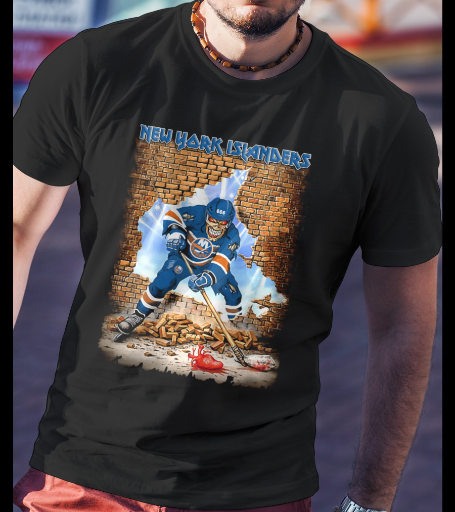 New York Islanders Hockey Player Breaks Through Brick Wall With Intense Expression T-Shirt