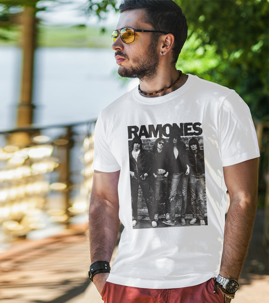 Ramones Black And White Band Photo Iconic Punk Rock Group T-Shirt