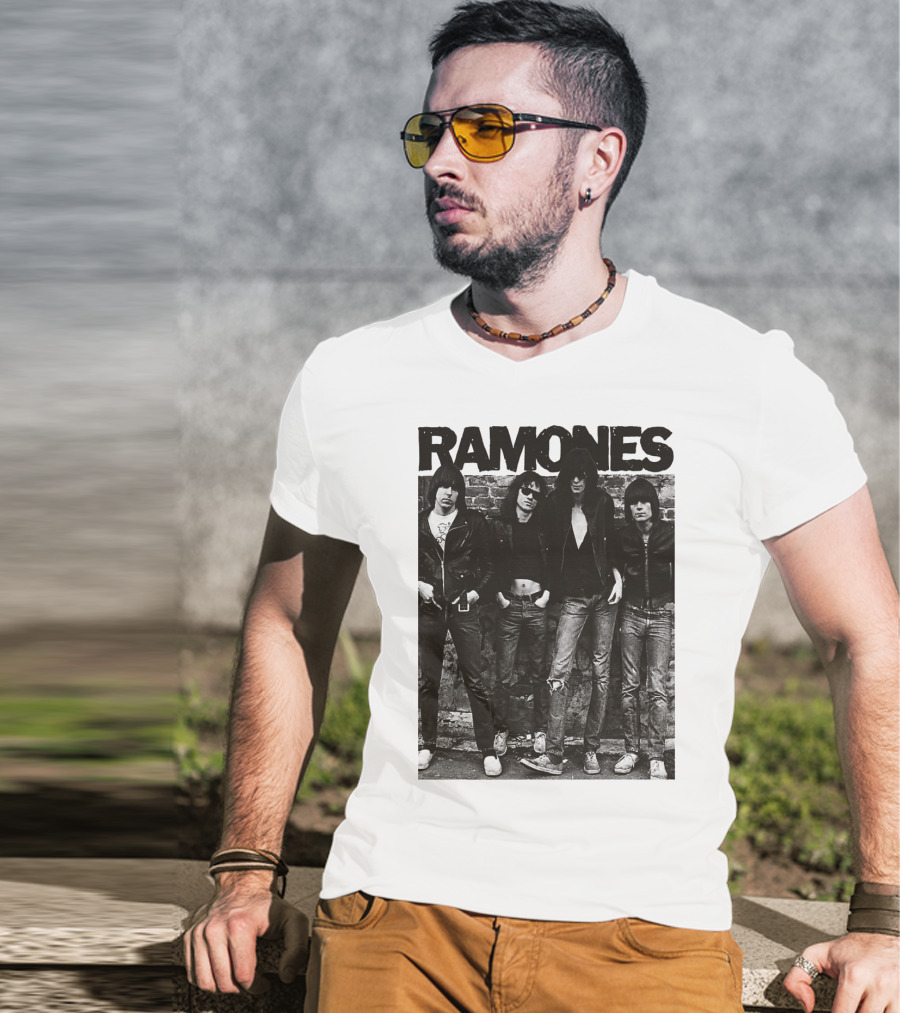 Ramones Black And White Band Photo Iconic Punk Rock Group T-Shirt