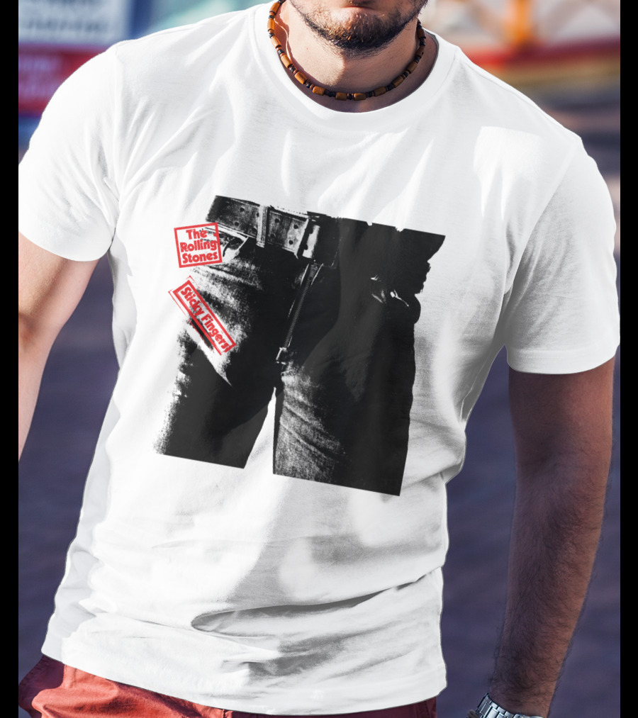 The Rolling Stones Sticky Fingers 1971 Iconic Black And White Jean Zipper T-Shirt