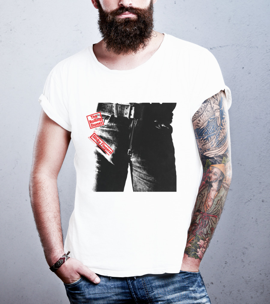 The Rolling Stones Sticky Fingers 1971 Iconic Black And White Jean Zipper T-Shirt