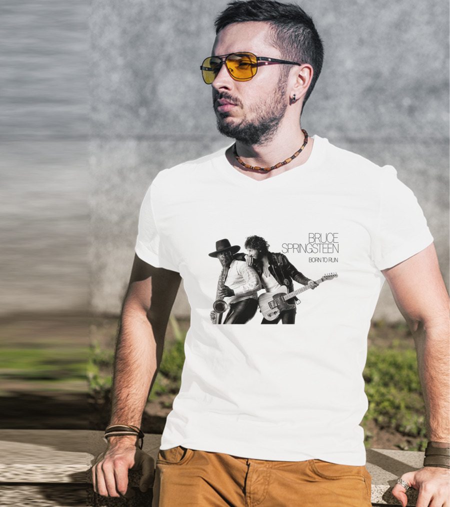 Bruce Springsteen Born To Run Album Cover Clarence Clemons Saxophone And Guitar T-Shirt