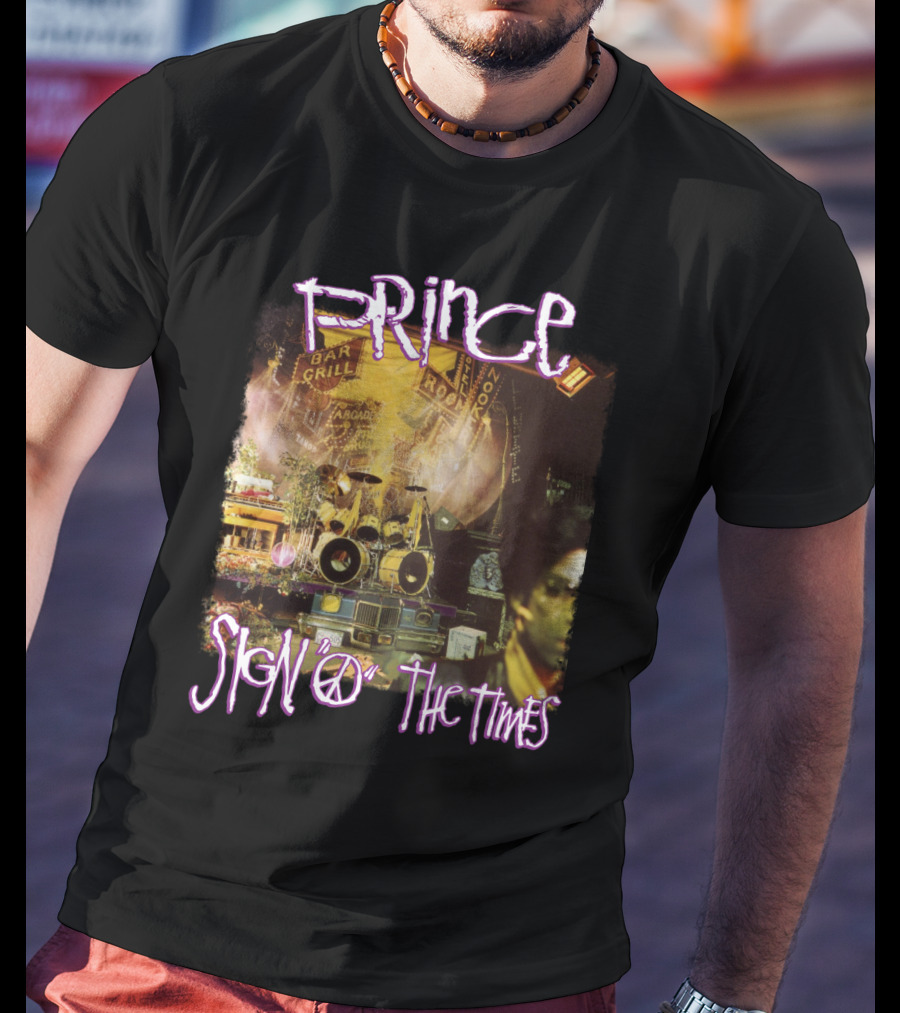 Prince Sign O The Times Album Cover Art With Musical Instruments And Stage Visuals T-Shirt