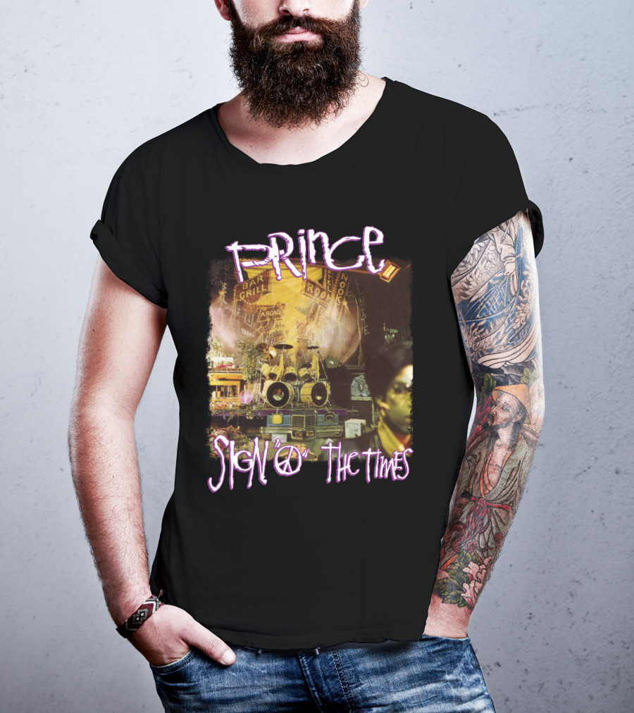 Prince Sign O The Times Album Cover Art With Musical Instruments And Stage Visuals T-Shirt
