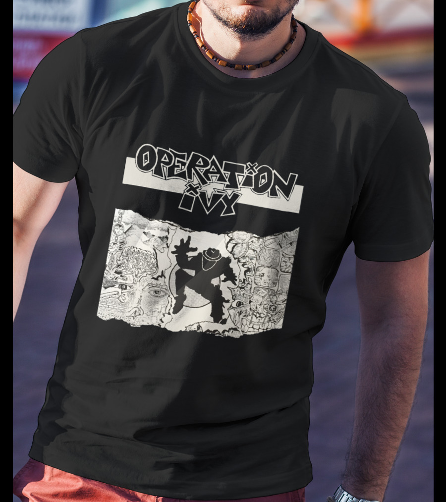 Operation Ivy Energy Album Cover Black And White Silhouetted Figure And Doodle Art T-Shirt
