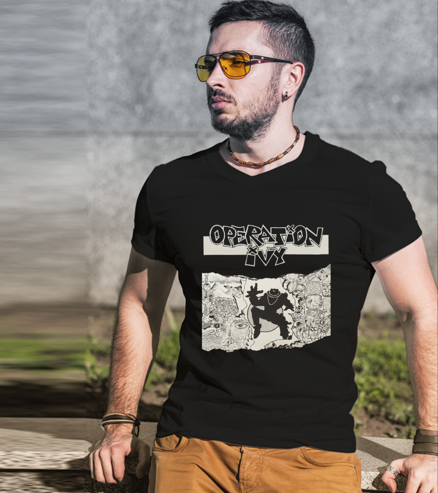 Operation Ivy Energy Album Cover Black And White Silhouetted Figure And Doodle Art T-Shirt