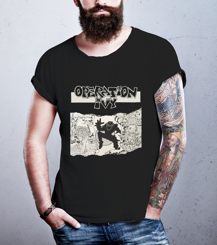 Operation Ivy Energy Album Cover Black And White Silhouetted Figure And Doodle Art T-Shirt
