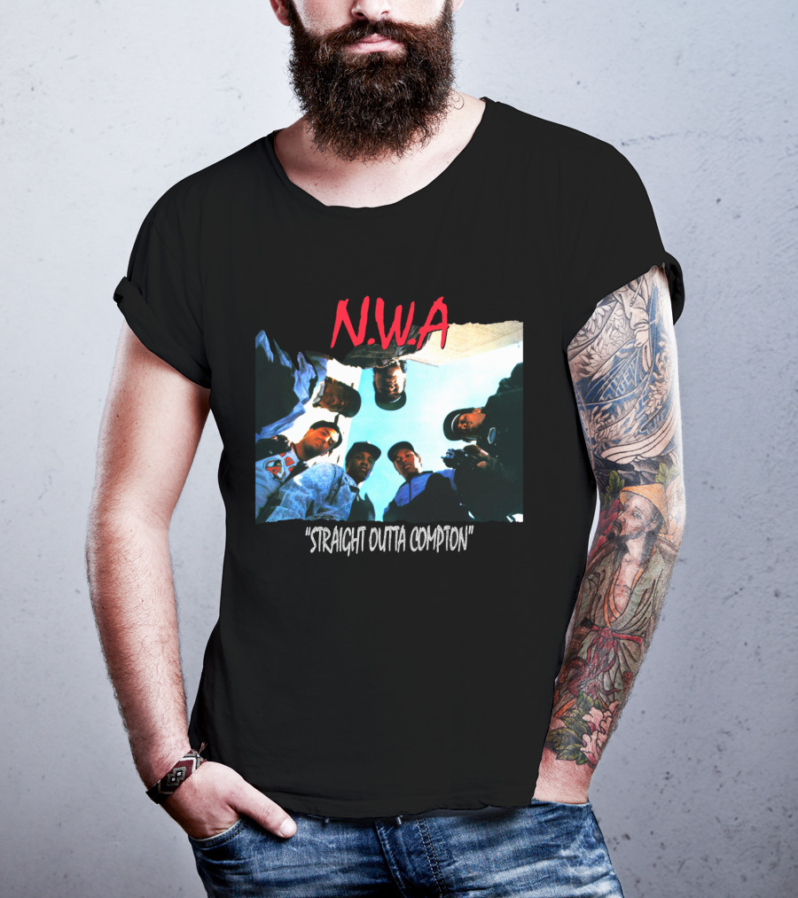 N.w.a Straight Outta Compton Black Crew Portrait 90S Style T-Shirt