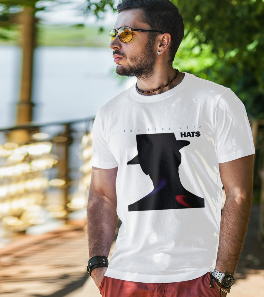 The Blue Nile Hats Silhouette With Hat In Black And Blue Accents T-Shirt