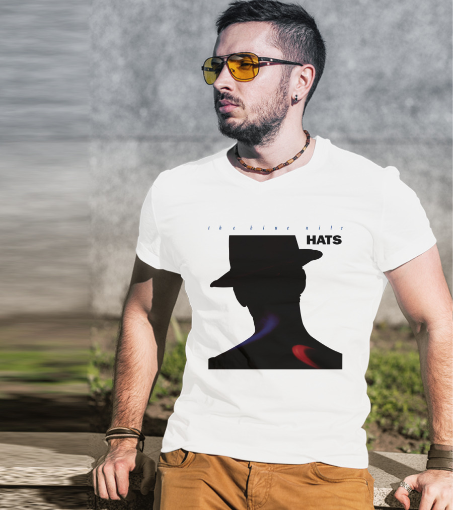 The Blue Nile Hats Silhouette With Hat In Black And Blue Accents T-Shirt