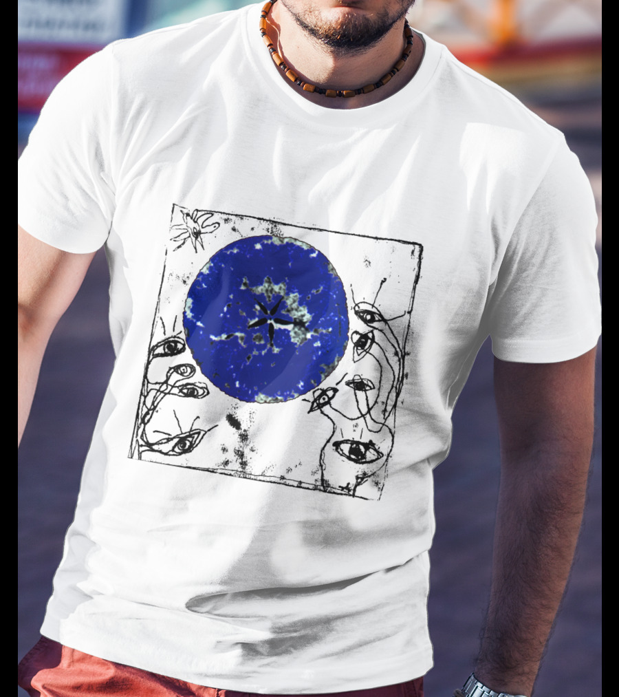 The Cure Wish Album Art Blue Circle With Abstract Eye Drawings T-Shirt