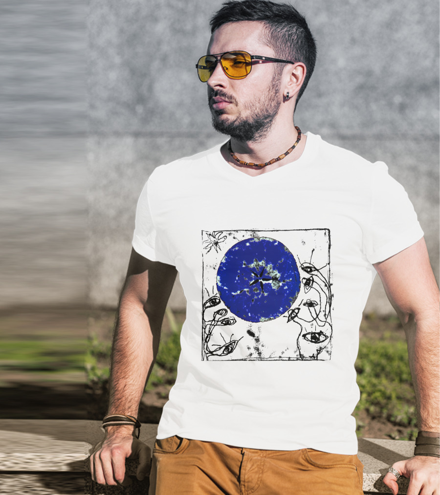 The Cure Wish Album Art Blue Circle With Abstract Eye Drawings T-Shirt