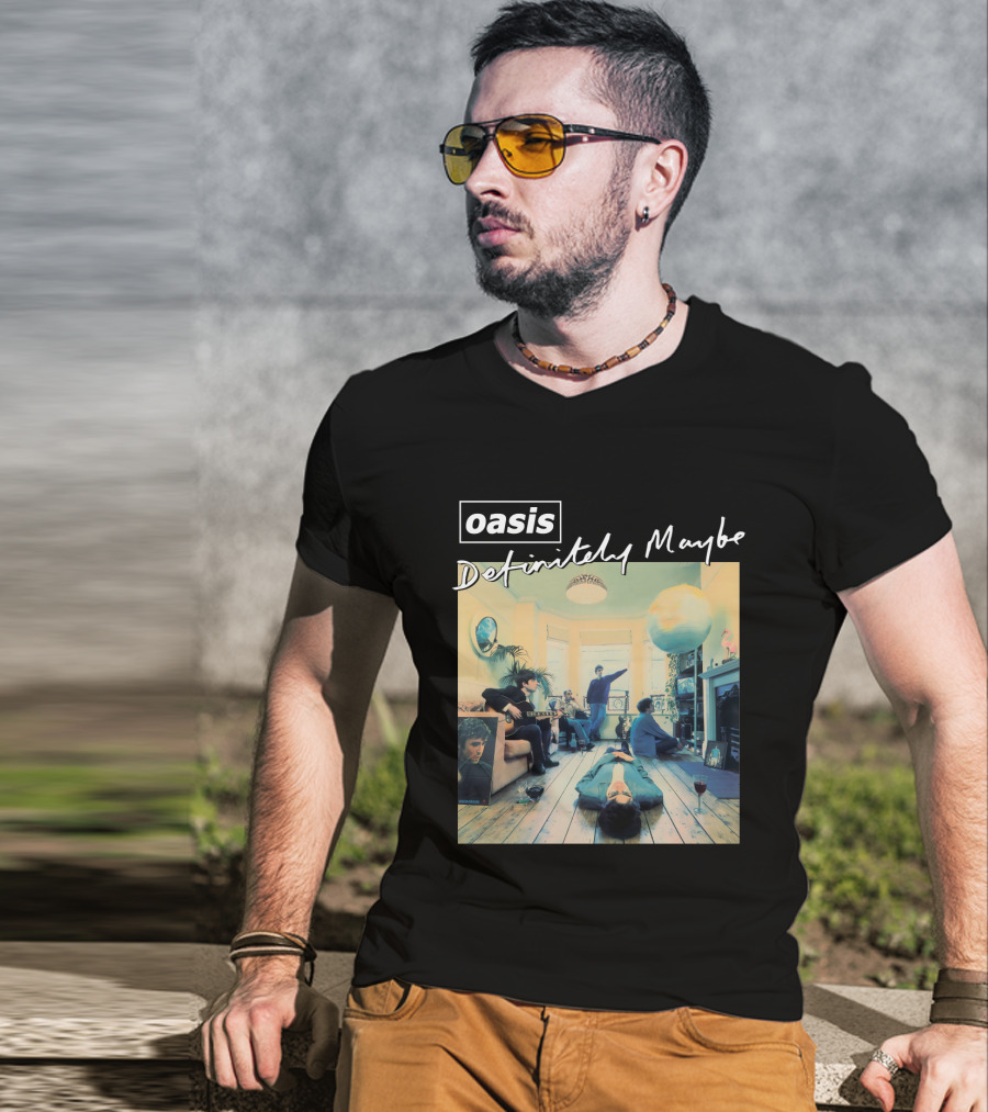 Oasis Definitely Maybe Album Cover Iconic Band Room Scene T-Shirt