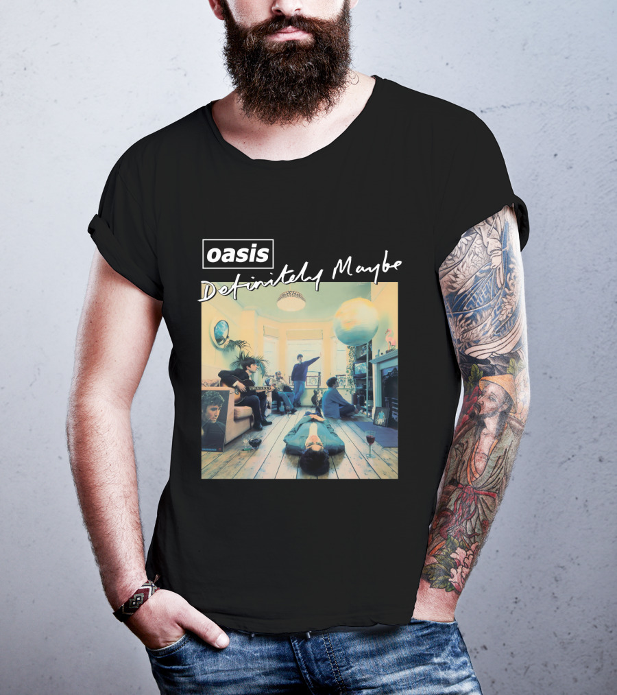 Oasis Definitely Maybe Album Cover Iconic Band Room Scene T-Shirt