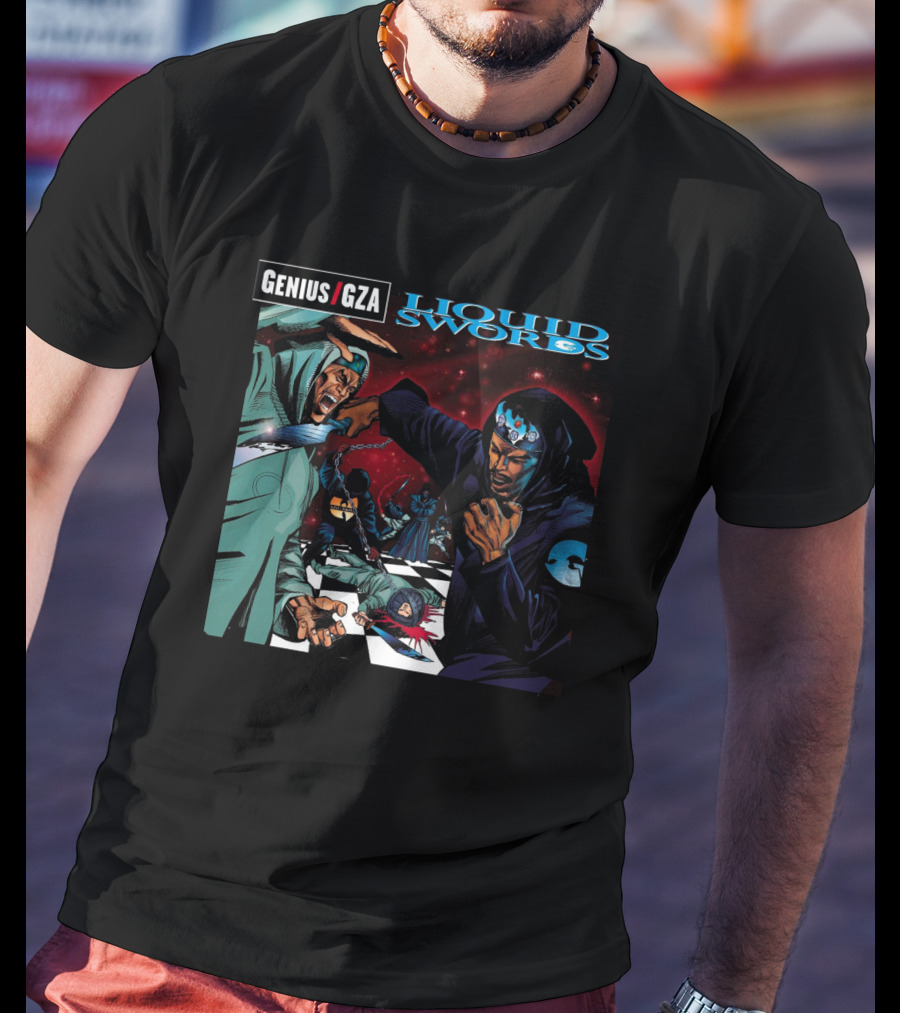 Genius Gza Liquid Swords 1995 Chess Battle Scene Warrior Confrontation T-Shirt