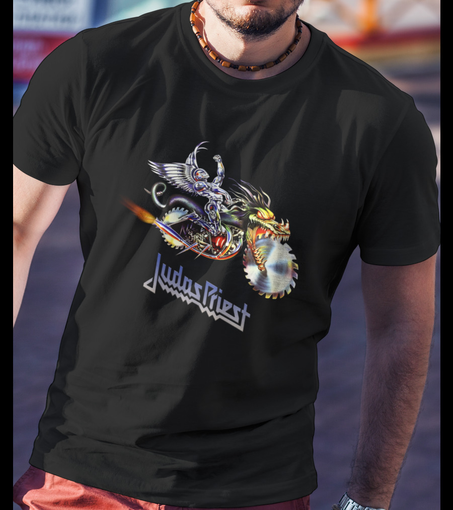 Judas Priest Painkiller Winged Rider On Dragon Motorcycle With Saw Blades T-Shirt