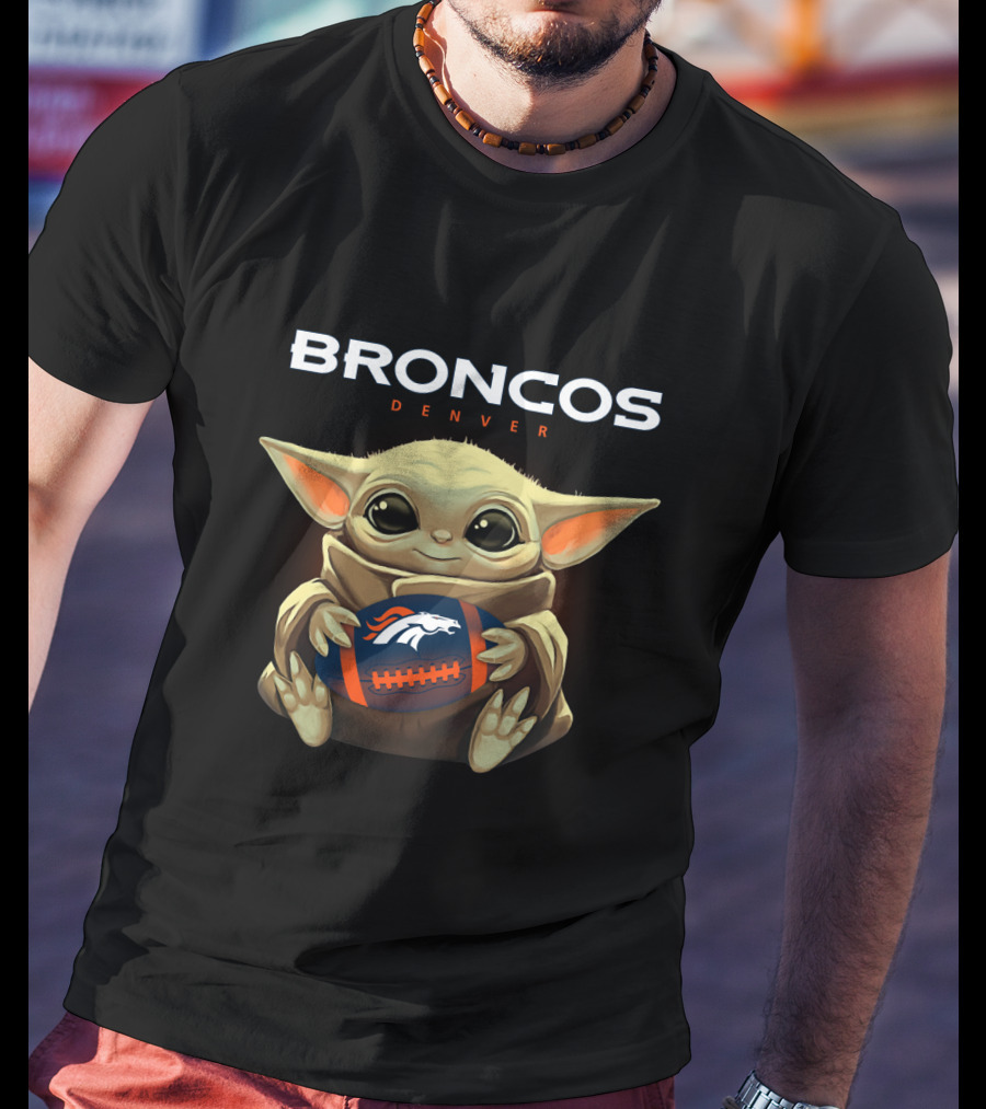 Broncos Denver Baby Yoda Holding Football T-Shirt