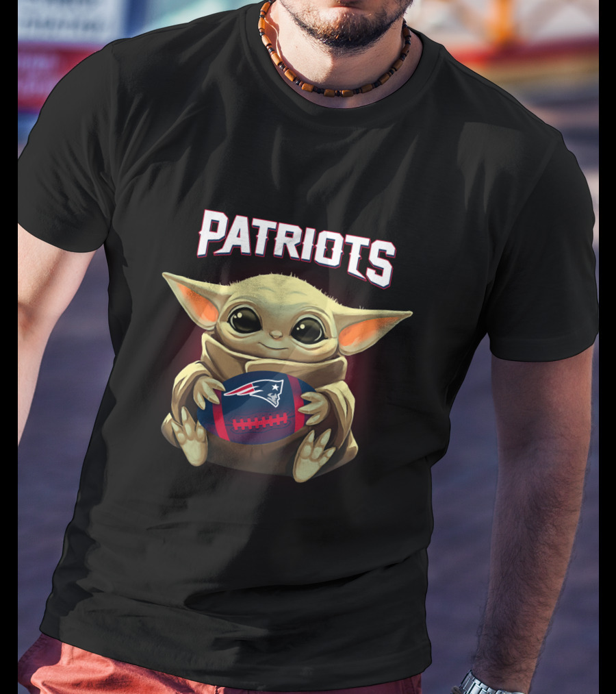 Patriots Baby Yoda Holding New England Football T-Shirt