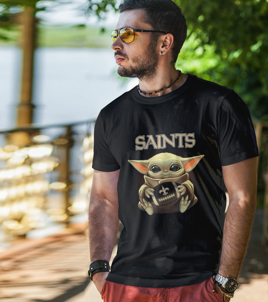 Saints Baby Yoda Holding New Orleans Football T-Shirt